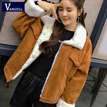 Load image into Gallery viewer, VANGULL Women Winter Jacket Thick Fur Lined Coats Parkas Fashion Faux Fur Lining Corduroy Bomber Jackets Cute Outwear 2019 New