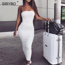 Load image into Gallery viewer, Sibybo Off Shoulder Strapless Sexy Women Dress Sleeveless Straight Long Bodycon Dress Backless Casual Autumn Party Dress Women