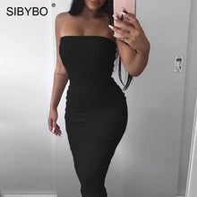 Load image into Gallery viewer, Sibybo Off Shoulder Strapless Sexy Women Dress Sleeveless Straight Long Bodycon Dress Backless Casual Autumn Party Dress Women