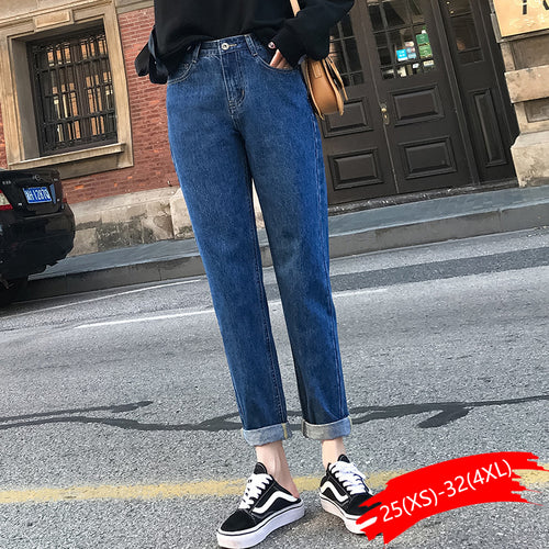 Jeans For Women High Waist Cotton White Harem Mom Jeans Spring 2019 New Plus Size Black Women Jeans Denim Pants Beige Blue