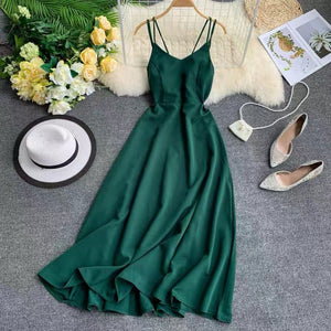 Marwin 2019 New-Coming Summer Holiday Dress Cross Spaghetti Strap Open Back Solid Beach Style Ankle-Length Women Dresses