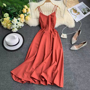 Marwin 2019 New-Coming Summer Holiday Dress Cross Spaghetti Strap Open Back Solid Beach Style Ankle-Length Women Dresses