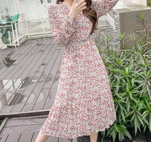 Load image into Gallery viewer, Fall 2019 Long Sleeve Midi Dress Women Floral Printing Pleated Hem Chiffon Dress Fashion Women Clothing