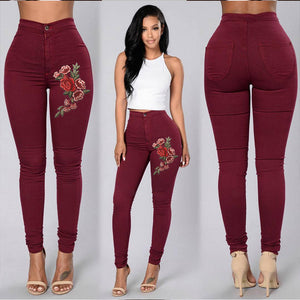 Goocheer 5 Colors Style Women Denim Skinny Leggings Pants High Waist Stretch Jeans Rose Pencil Trousers Plus Size S-3XL