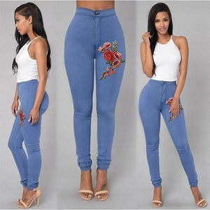 Goocheer 5 Colors Style Women Denim Skinny Leggings Pants High Waist Stretch Jeans Rose Pencil Trousers Plus Size S-3XL