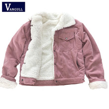 Load image into Gallery viewer, VANGULL Women Winter Jacket Thick Fur Lined Coats Parkas Fashion Faux Fur Lining Corduroy Bomber Jackets Cute Outwear 2019 New
