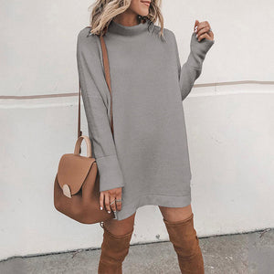 Elsvios Autumn Elegant O-Neck Pullover Dress Women Casual Solid Mini Dress Winter Long Sleeve Turtleneck Dresses Vestidos Mujer