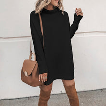 Load image into Gallery viewer, Elsvios Autumn Elegant O-Neck Pullover Dress Women Casual Solid Mini Dress Winter Long Sleeve Turtleneck Dresses Vestidos Mujer