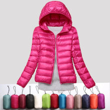 Load image into Gallery viewer, 2019 winter ultra light snow waterproof warm jacket for women sexy slim hooded stand collar women short jacket plus bis 5xl