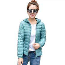 Load image into Gallery viewer, 2019 winter ultra light snow waterproof warm jacket for women sexy slim hooded stand collar women short jacket plus bis 5xl