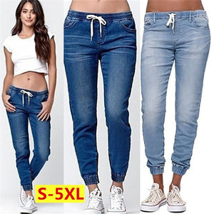 KALENMOS Plus Size Fashion Lace-up Jeans Women Jean Pants casual loose Fit Long Denim Pants Ladies Pure Color Large Size S-5XL