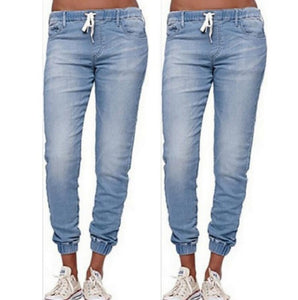 KALENMOS Plus Size Fashion Lace-up Jeans Women Jean Pants casual loose Fit Long Denim Pants Ladies Pure Color Large Size S-5XL