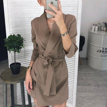 Load image into Gallery viewer, Women Casual Sashes A-line Mini Dress Office Ladies Turn-down Collar Dresses 2019 Autumn Winter New Fashion Elegant Party Dress