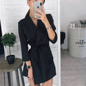 Women Casual Sashes A-line Mini Dress Office Ladies Turn-down Collar Dresses 2019 Autumn Winter New Fashion Elegant Party Dress