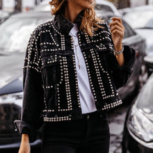 Load image into Gallery viewer, Winter Autumn Women Tops Harajuku Rivet Jacket Coat Short Jeans Jacket Basic Coats Outfit Long Sleeve Single-Breasted Jacket