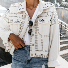 Load image into Gallery viewer, Winter Autumn Women Tops Harajuku Rivet Jacket Coat Short Jeans Jacket Basic Coats Outfit Long Sleeve Single-Breasted Jacket