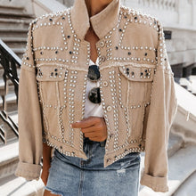 Load image into Gallery viewer, Winter Autumn Women Tops Harajuku Rivet Jacket Coat Short Jeans Jacket Basic Coats Outfit Long Sleeve Single-Breasted Jacket
