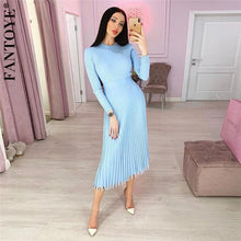 Load image into Gallery viewer, FANTOYE Women Autumn New Knitted Long Dress Ribbed Elegant Midi Bodycon Sweater Dress Official Ladies Bandage Pleated Dresses