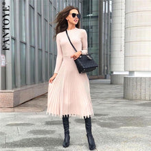 Load image into Gallery viewer, FANTOYE Women Autumn New Knitted Long Dress Ribbed Elegant Midi Bodycon Sweater Dress Official Ladies Bandage Pleated Dresses