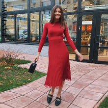 Load image into Gallery viewer, FANTOYE Women Autumn New Knitted Long Dress Ribbed Elegant Midi Bodycon Sweater Dress Official Ladies Bandage Pleated Dresses