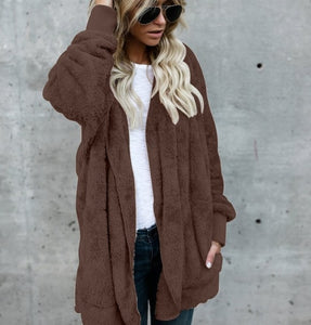 S-5XL Faux Fur Teddy Bear Coat Jacket Women Fashion Open Stitch Winter Hooded Coat Female Long Sleeve Fuzzy Jacket 2018 Hot New