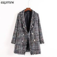 Load image into Gallery viewer, Fresh style Spring/Autumn female casual jacket coat hand-tassel loose coat checkered Tweed coat jacket lapel thick jacket