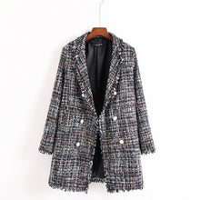 Load image into Gallery viewer, Fresh style Spring/Autumn female casual jacket coat hand-tassel loose coat checkered Tweed coat jacket lapel thick jacket