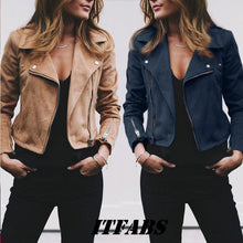 Load image into Gallery viewer, Coat women Ladies Suede Leather Jackets Zip Up Biker Female Casual Coats Woman Flight Coat