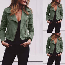 Load image into Gallery viewer, Coat women Ladies Suede Leather Jackets Zip Up Biker Female Casual Coats Woman Flight Coat