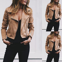 Load image into Gallery viewer, Coat women Ladies Suede Leather Jackets Zip Up Biker Female Casual Coats Woman Flight Coat