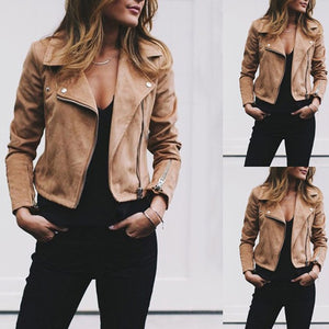 Coat women Ladies Suede Leather Jackets Zip Up Biker Female Casual Coats Woman Flight Coat