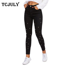 Load image into Gallery viewer, TCJULY 2019 Autumn Winter New Pearl Jeans For Women Skinny Push Up Slim Black Pencil Pants Streetwear Casual Stretch Denim Jeans