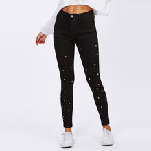 Load image into Gallery viewer, TCJULY 2019 Autumn Winter New Pearl Jeans For Women Skinny Push Up Slim Black Pencil Pants Streetwear Casual Stretch Denim Jeans