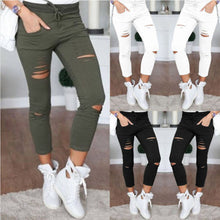 Load image into Gallery viewer, New Women Skinny Ripped Knee Hole Bandage Jeans Solid Ciolor Fahsion Pants High Waist Stretch Slim Pencil Trouser